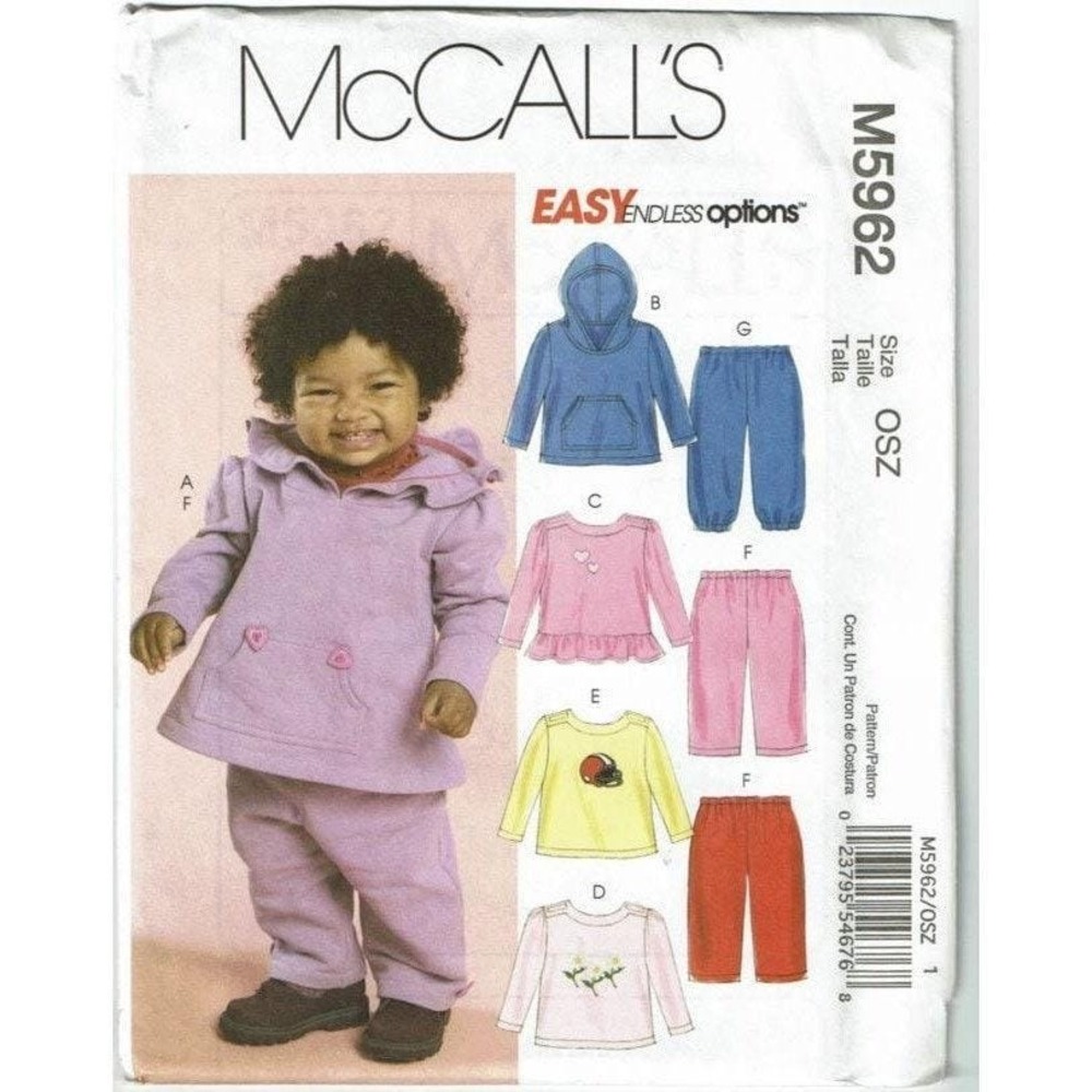 McCalls Sewing Pattern 5962 Infants NB-L Multi Hoodie Top Pants Uncut